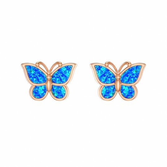 10K Rose Gold Opal Butterfly Stud Earrings