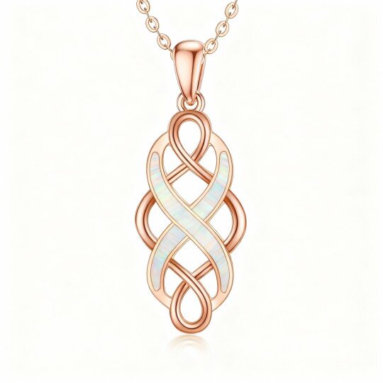 10K Rose Gold Opal Celtic Knot Pendant Necklace