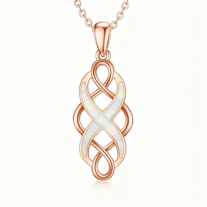 10K Rose Gold Opal Celtic Knot Pendant Necklace-1