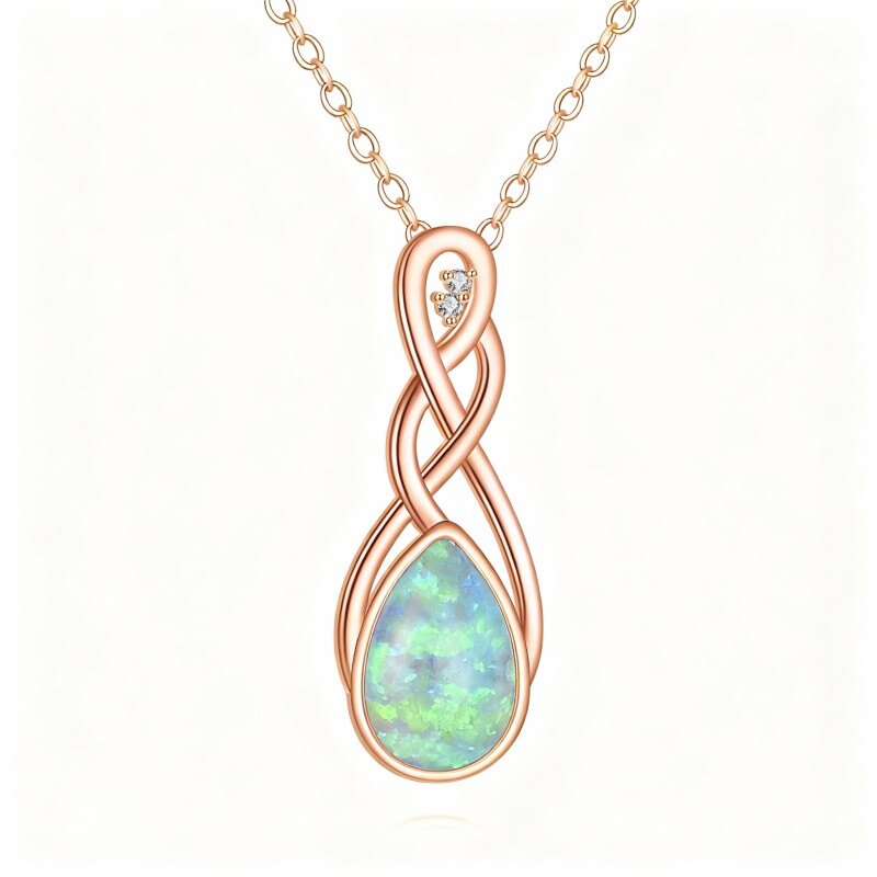 Collar con colgante de nudo celta de ópalo en oro rosa de 18 quilates-1