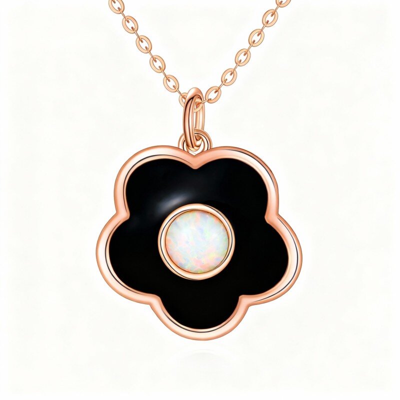 10K Rose Gold Opal Cherry Blossom Pendant Necklace-1