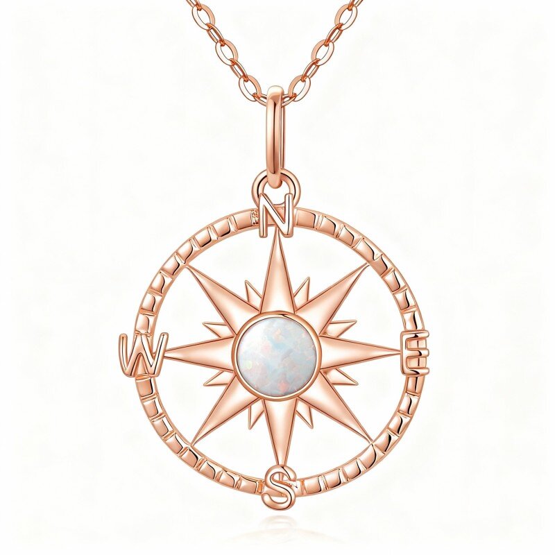 Colar com pendente bússola e sol em ouro rosa 18K com opala-1