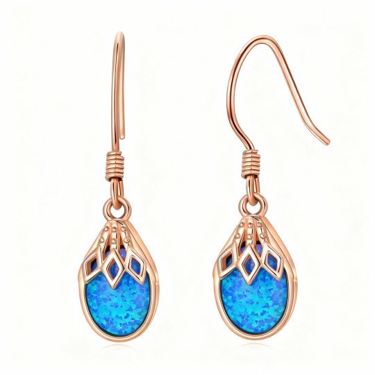 10K Rose Gold Opal Drop Shape Drop Earrings