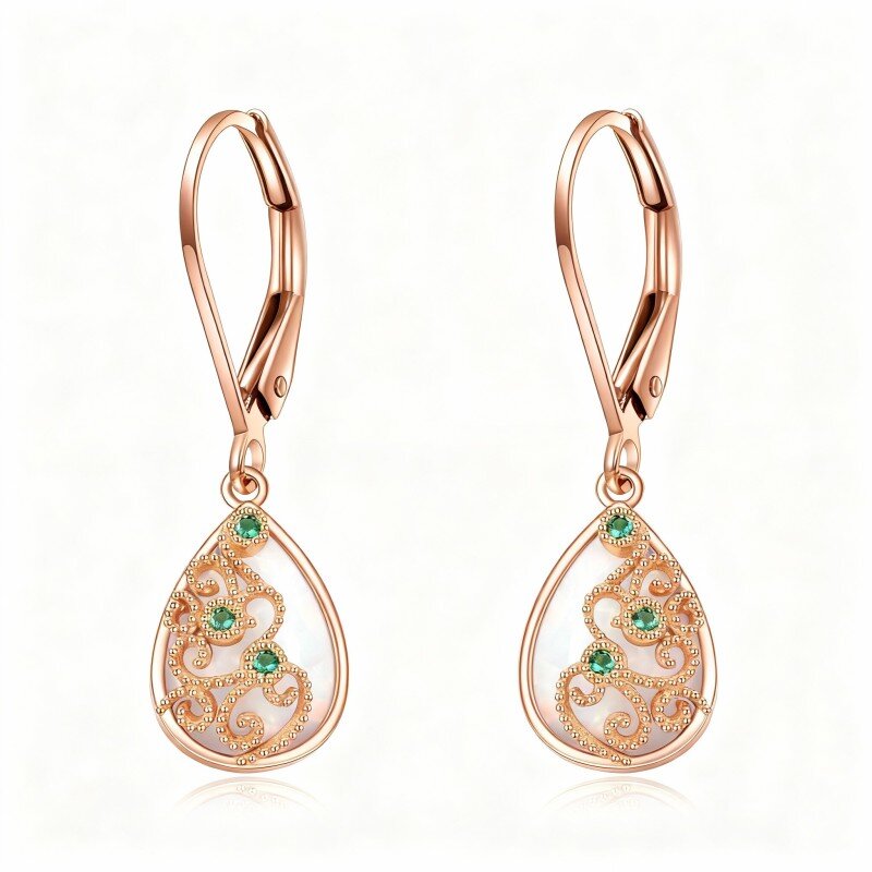 10K Rose Gold Opal Drop Shape Drop Earrings-1