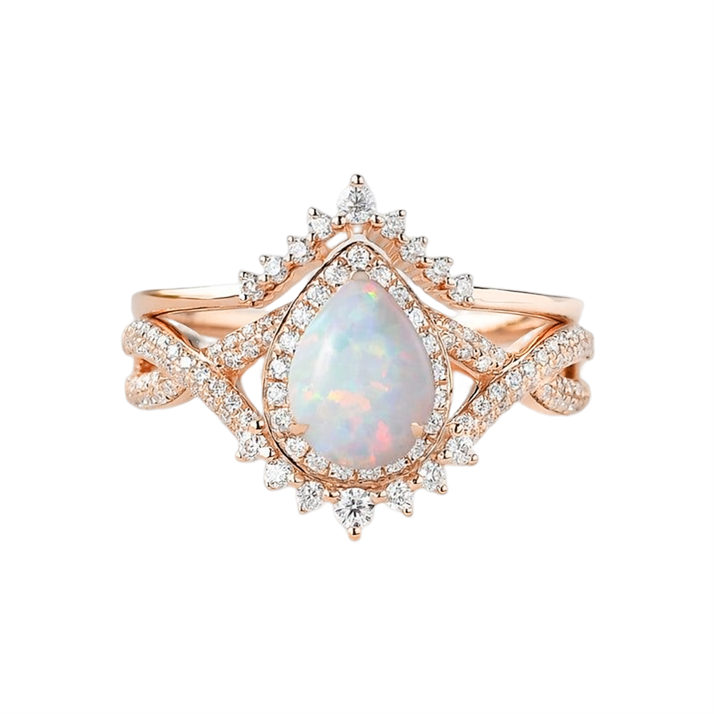 Anillo de compromiso en forma de gota de ópalo chapado en oro rosa de plata de ley-1