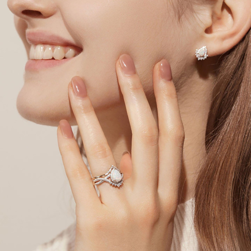 10K Rose Gold Opal Drop Shape Engagement Ring-2