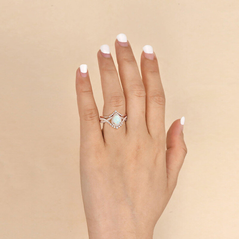 10K Rose Gold Opal Drop Shape Engagement Ring-4