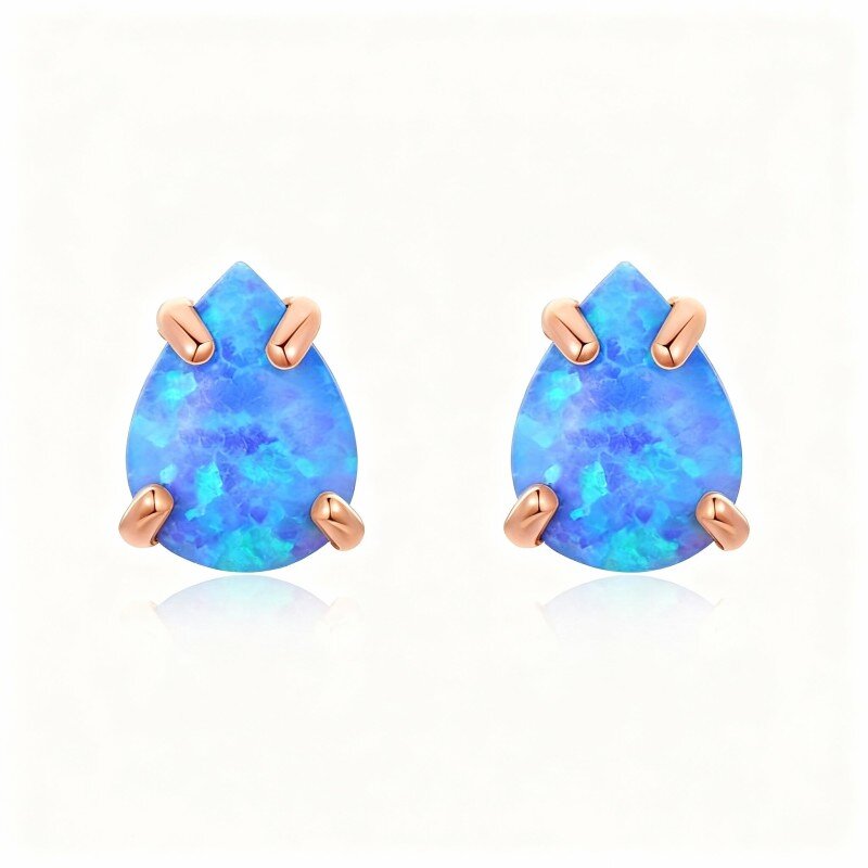 أقراط من الذهب الوردي عيار 14 قيراطًا مرصعة بالأوبال على شكل قطرة-1