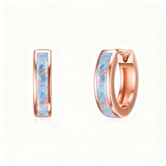 9K Rose Gold Opal Hoop Earrings