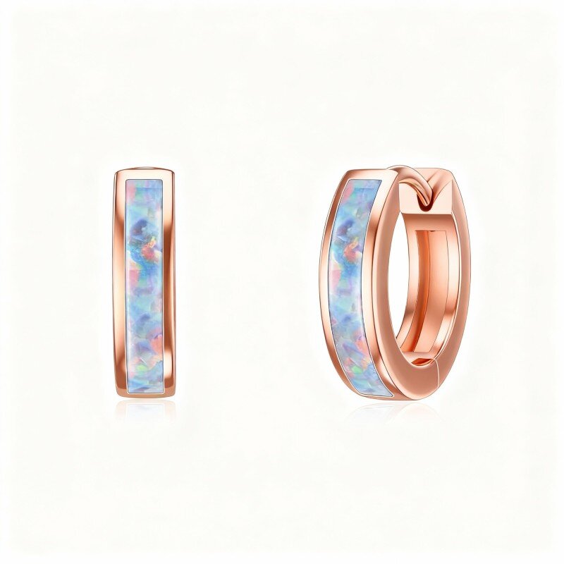9K Rose Gold Opal Hoop Earrings-1