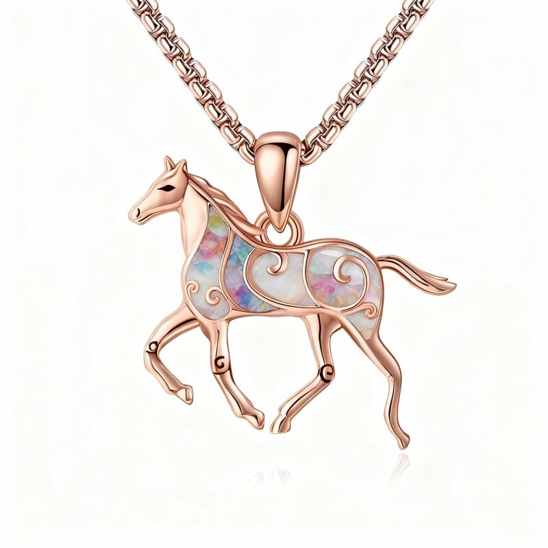 قلادة حصان من الذهب الوردي عيار 10 قيراط مرصعة بالأوبال-8