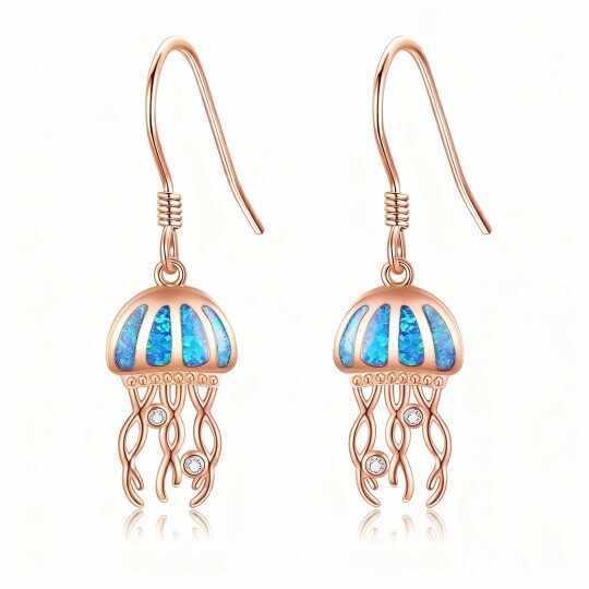 10K Rose Gold Cubic Zirconia & Opal Jellyfish Drop Earrings