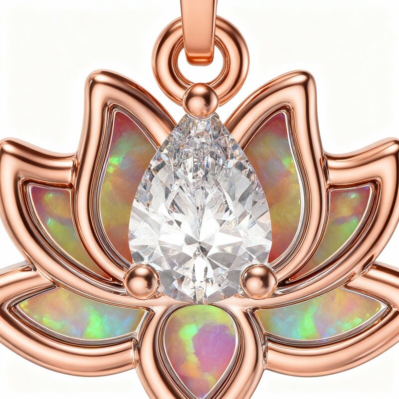 10K Rose Gold Opal Lotus Belly Button Ring-4