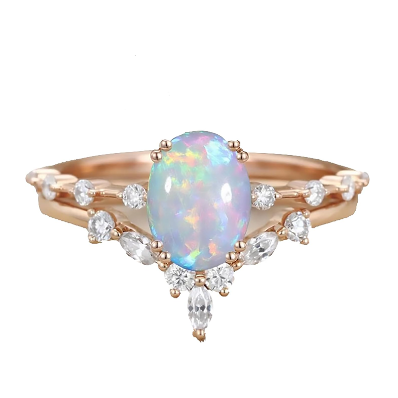 14K Rose Gold Opal With Moissanite Ring-1