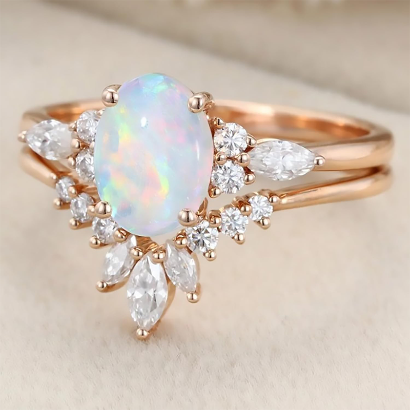 18K Rose Gold Opal With Moissanite Ring-2