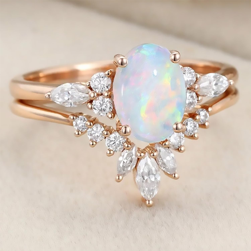 18K Rose Gold Opal With Moissanite Ring-3