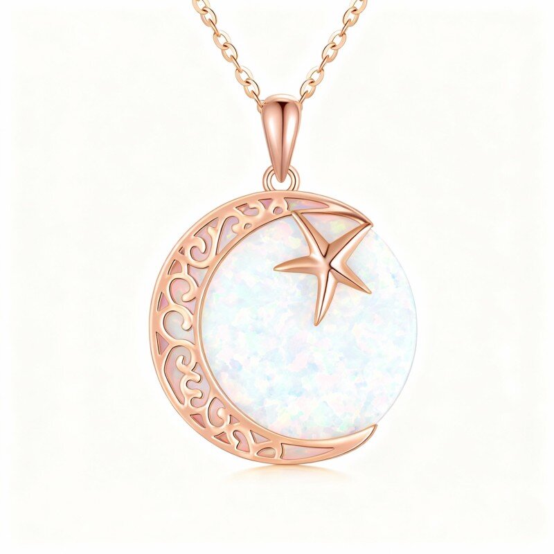 قلادة قمرية من الذهب الوردي عيار 18 قيراطًا مرصعة بالأوبال-1