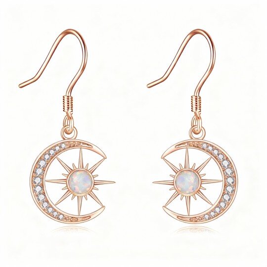 10K Rose Gold Cubic Zirconia & Opal Moon & Sun Drop Earrings