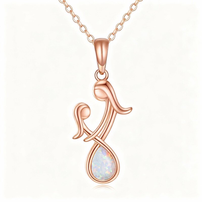 Collar con colgante de ópalo de oro rosa de 18 quilates para madre e hija-1