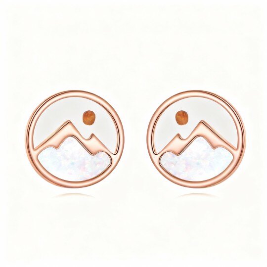 أقراط من الذهب الوردي عيار 10 قيراط مرصعة بأحجار الأوبال الجبلية