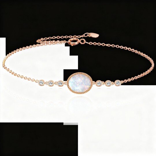 سوار من الذهب الوردي عيار 10 قيراط مرصع بالزركونيا المكعبة والأوبال على شكل بيضاوي