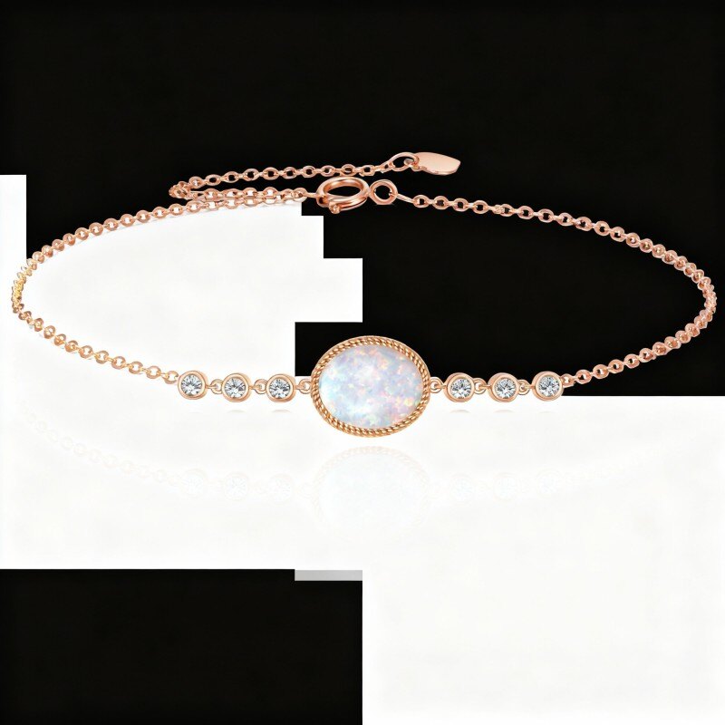 Pulseira com pendente oval em ouro rosa 10K com zircónias cúbicas e opalas-1