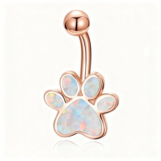 10K Rose Gold Opal Paw Belly Button Ring