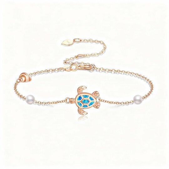 10K Rose Gold Opal & Pearl Tortoise Charm Bracelet