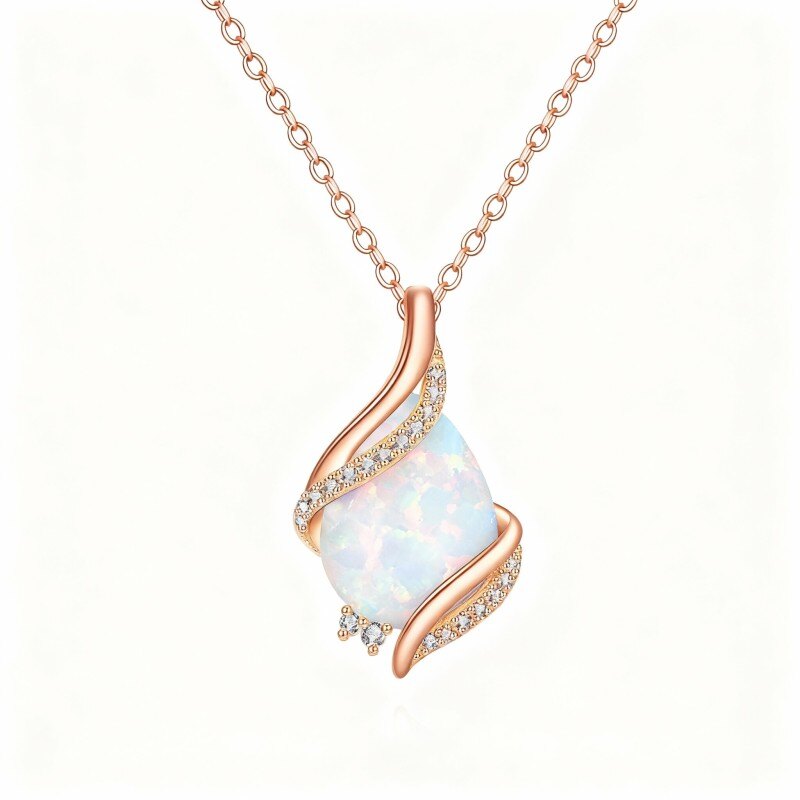 Collar con colgante de oro rosa de 10 quilates con circonitas cúbicas y ópalo-1