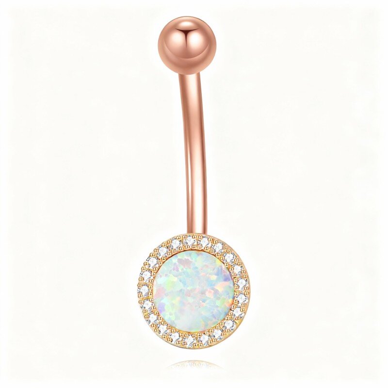 خاتم سرة بطن دائري من الذهب الوردي عيار 18 قيراطًا مرصع بالأوبال-1