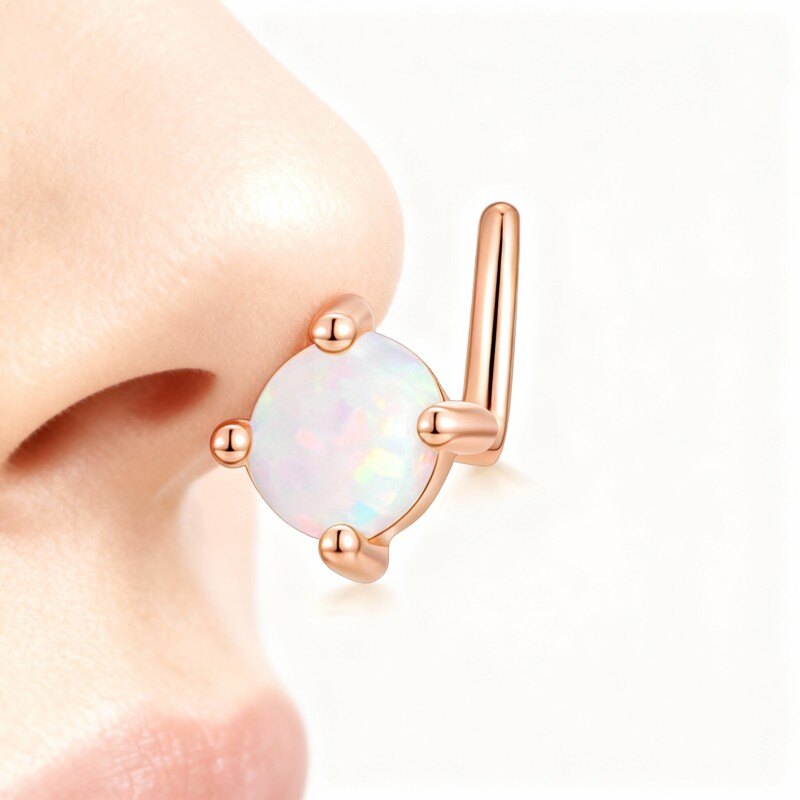14K Rose Gold Opal Round Nose Ring-1