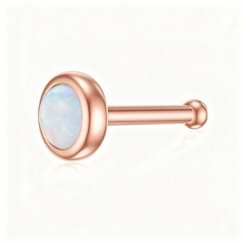 10K Rose Gold Opal Round Nose Ring-1