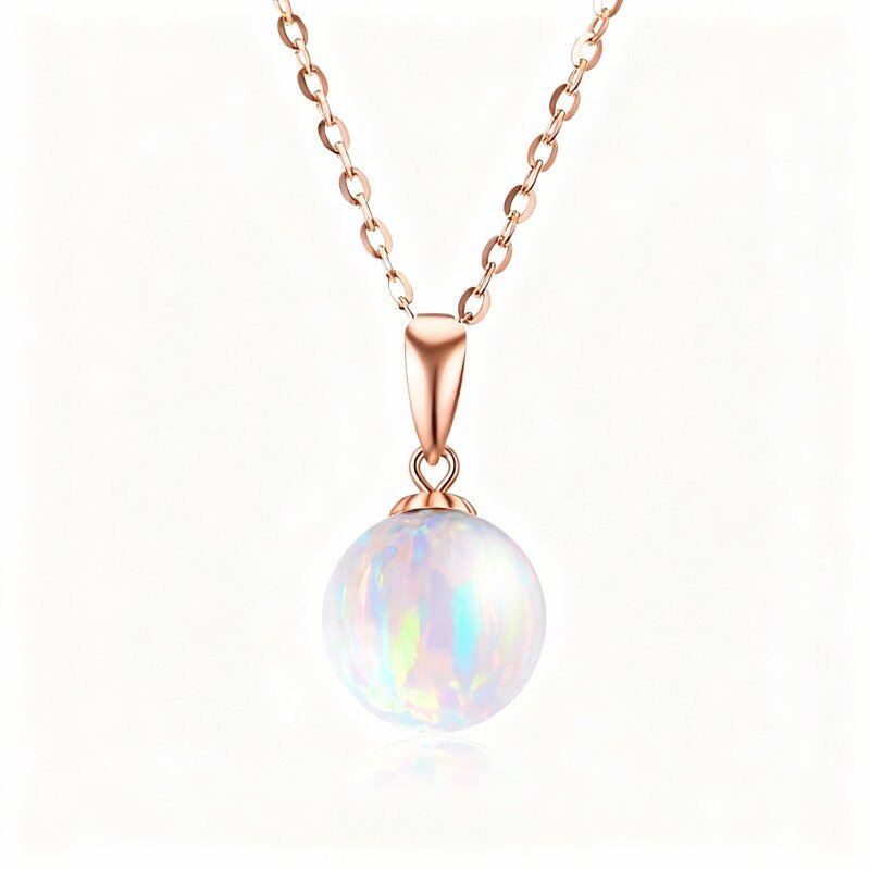 Collana con ciondolo rotondo in opale in oro rosa 10K-1
