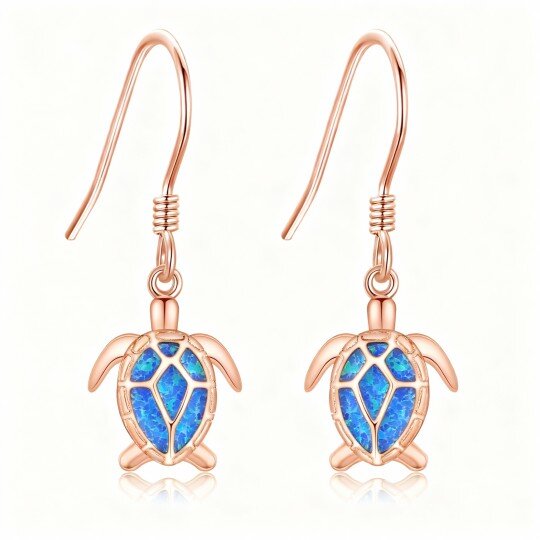 10K Rose Gold Opal Sea Turtle Drop Earrings