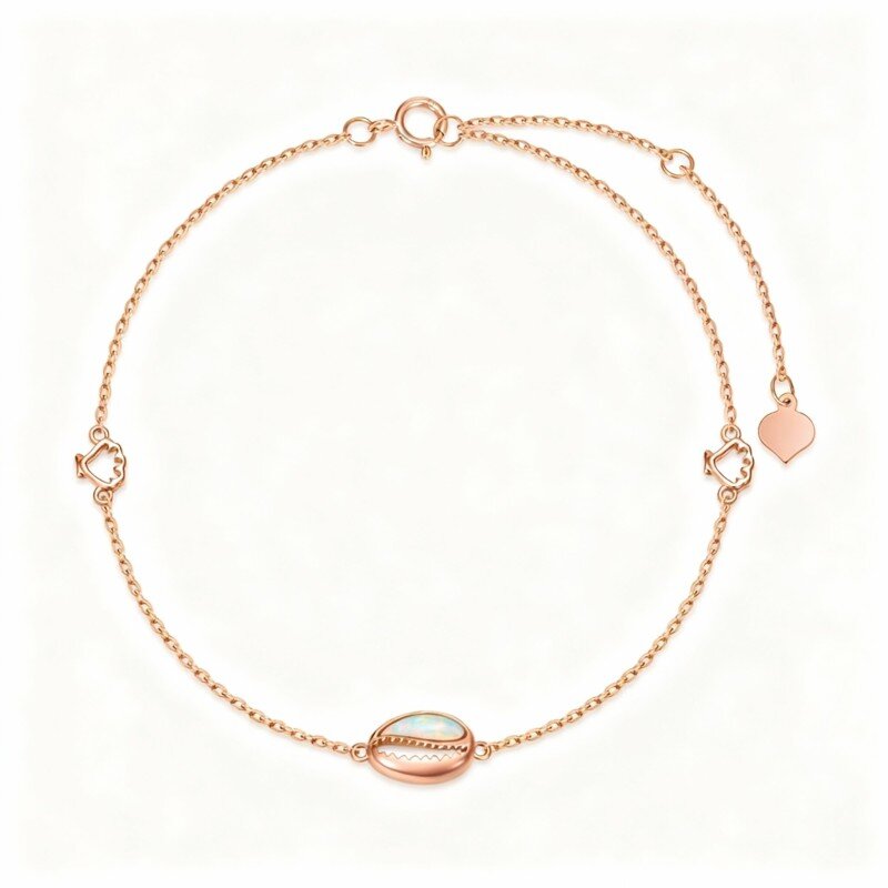 14K Rose Gold Opal Shell Single Layer Charm Anklet-1