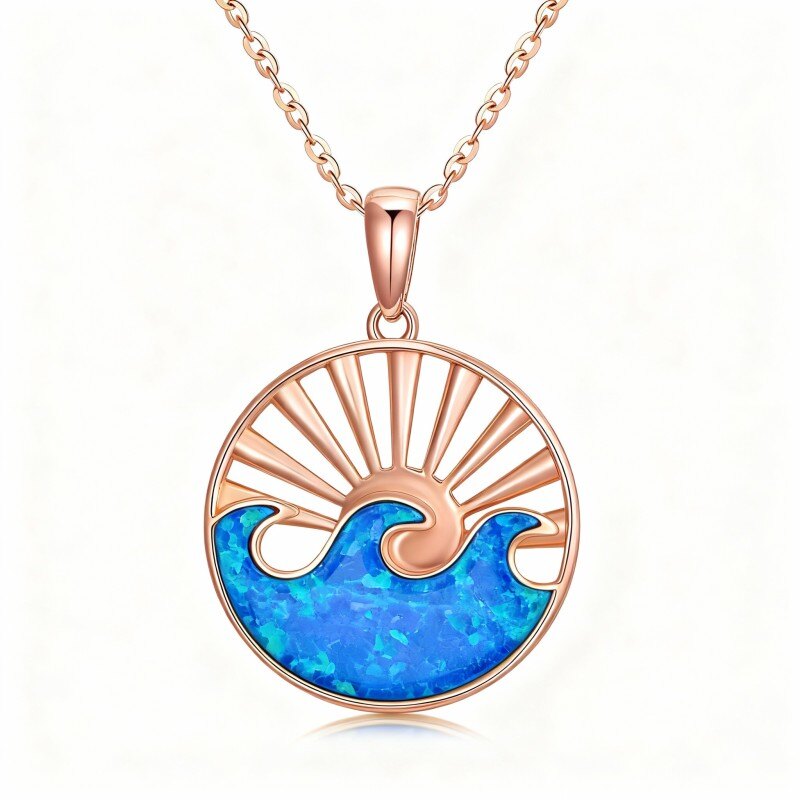 14K Rose Gold Opal Spray & Sun Pendant Necklace-1
