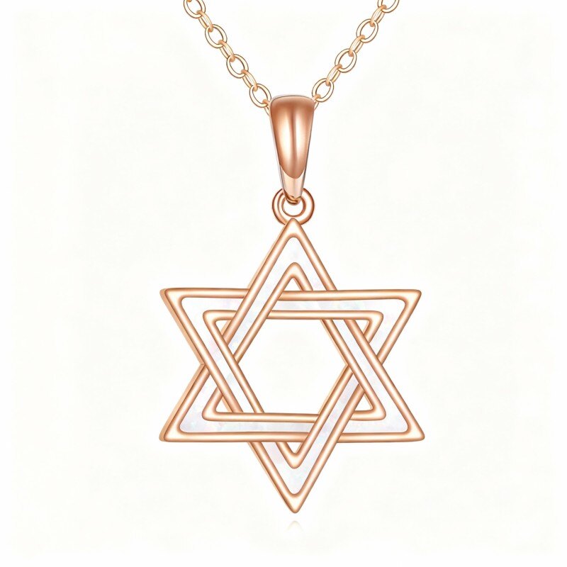 Naszyjnik z wisiorkiem z opalem i gwiazdą Dawida wykonany z 14-karatowego różowego złota-1