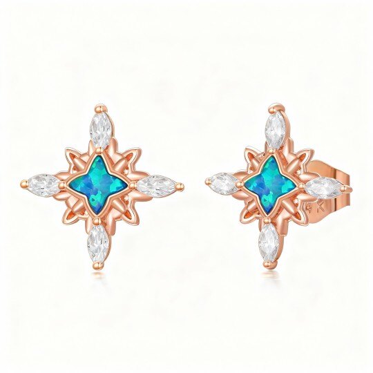 أقراط من الذهب الوردي عيار 10 قيراط مرصعة بنجمة أوبال