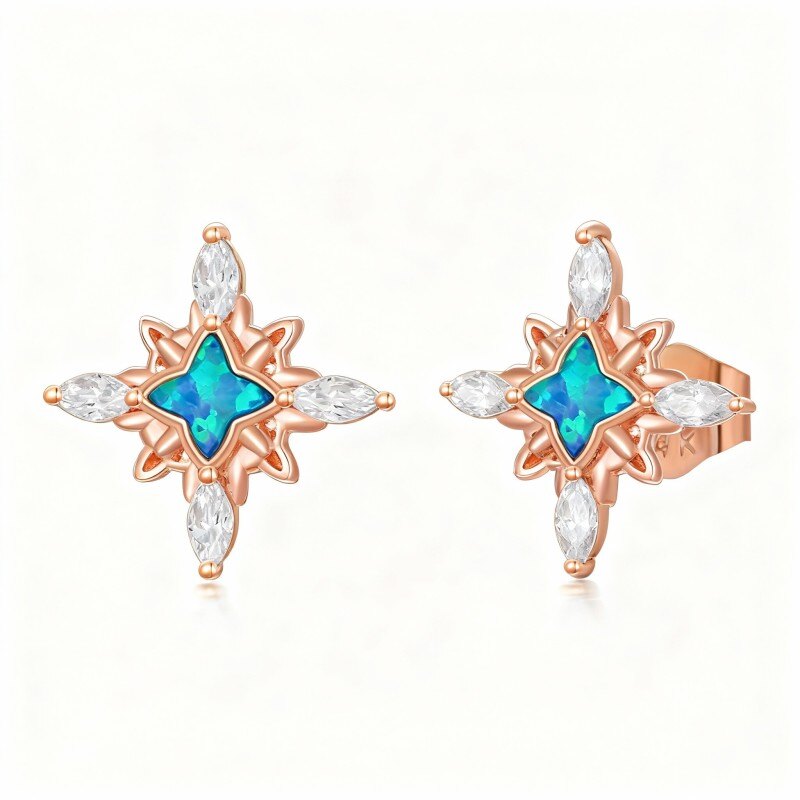 Brincos estrela com opala em ouro rosa 10K-1