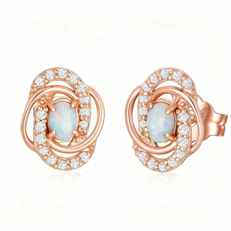 14K Rose Gold Opal Stud Earrings-1