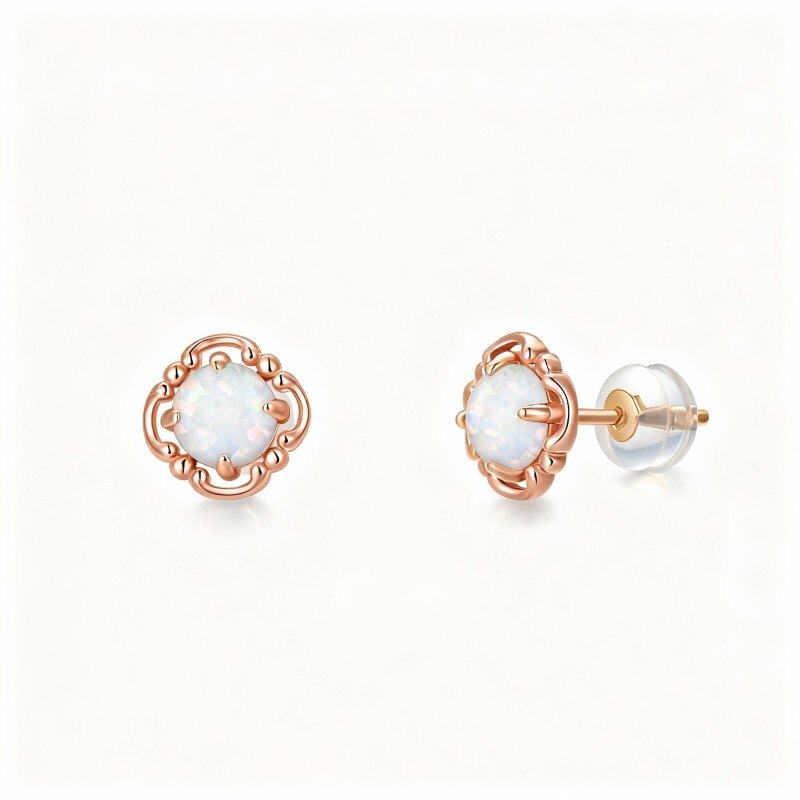 18K Rose Gold Opal Stud Earrings-1