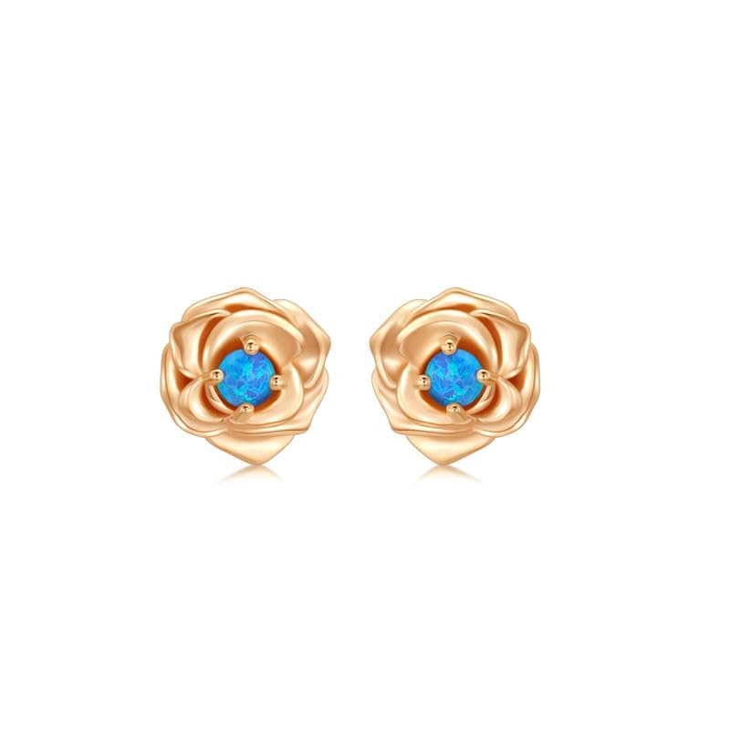 Sterling Silver with Rose Gold Plated Opal Rose Stud Earrings for Women-1