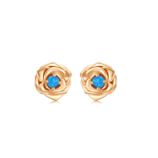 Sterling Silver with Rose Gold Plated Opal Rose Stud Earrings for Women-4