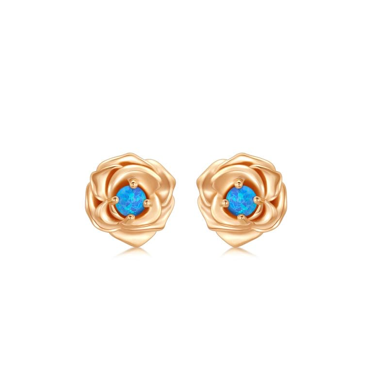 Sterling Silver with Rose Gold Plated Opal Rose Stud Earrings for Women-18