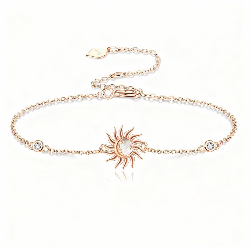 Pulsera con dije de sol de oro rosa de 10 quilates, circonitas cúbicas y ópalo-1