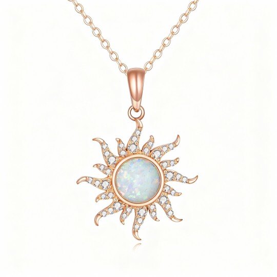 Collier pendentif soleil en or rose 10 carats et opale