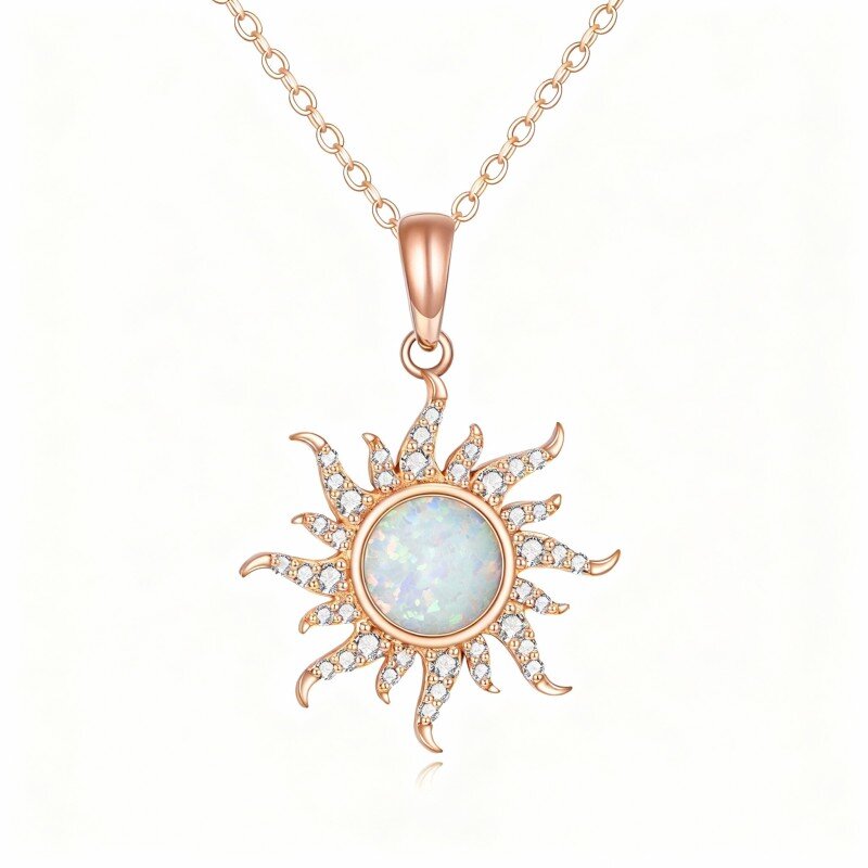 18K Rose Gold Opal Sun Pendant Necklace-1