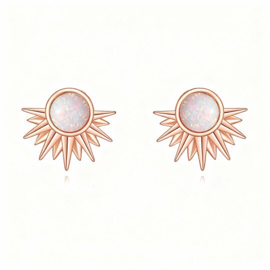Pendientes de oro rosa de 10 quilates con forma de sol y ópalo