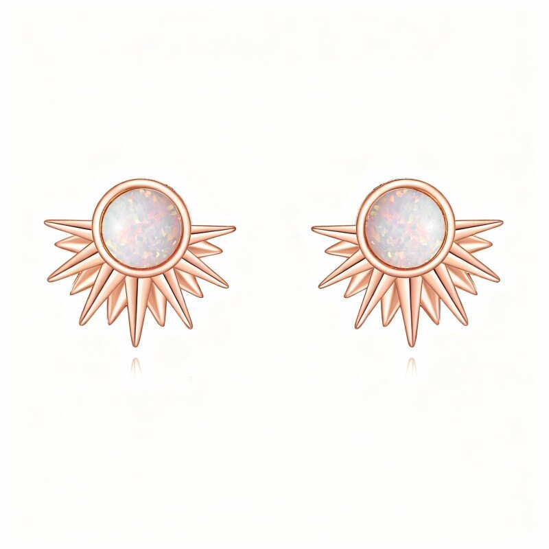 10K Rose Gold Opal Sun Stud Earrings-1