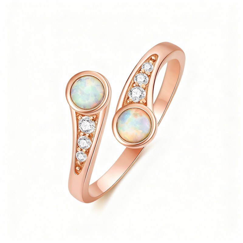 18Kローズゴールド キュービックジルコニア＆オパール トゥリング-1